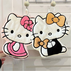 兒童擦手巾kt貓咪可愛卡通洗手小毛巾雙層加厚乾珊瑚絨擦手帕掛式