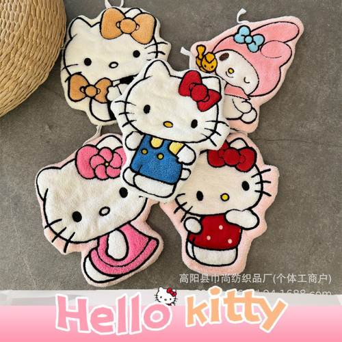 兒童擦手巾kt貓咪可愛卡通洗手小毛巾雙層加厚乾珊瑚絨擦手帕掛式