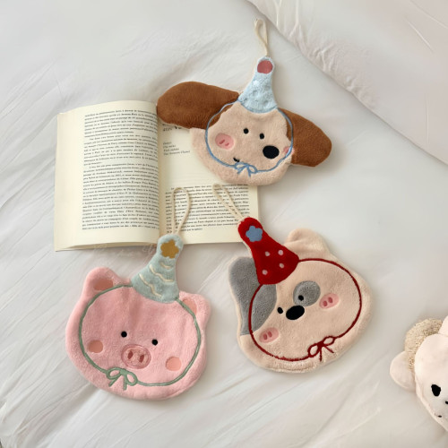 可愛刺綉小狗擦手巾廚房浴室可掛式卡通珊瑚絨小毛巾吸水小方巾