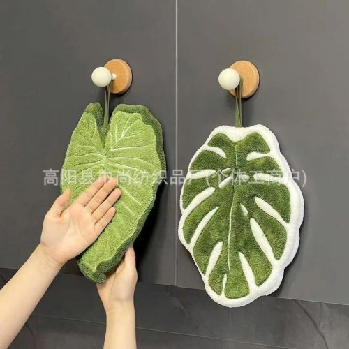 創意掛式熱植物葉子擦手巾加厚吸水不掉毛廚房衛生間擦手帕搽手帕