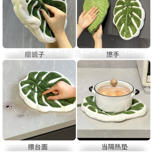 創意掛式熱植物葉子擦手巾加厚吸水不掉毛廚房衛生間擦手帕搽手帕