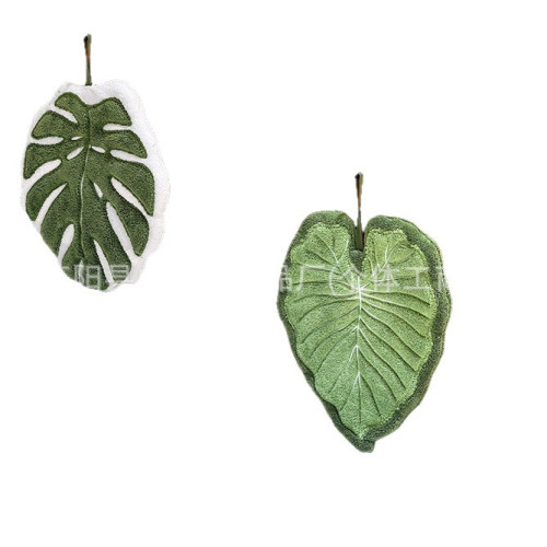 創意掛式熱植物葉子擦手巾加厚吸水不掉毛廚房衛生間擦手帕搽手帕