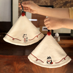 擦手毛巾掛式可愛卡通擦手巾家用洗手間小方巾不掉毛耐髒吸水掛鉤