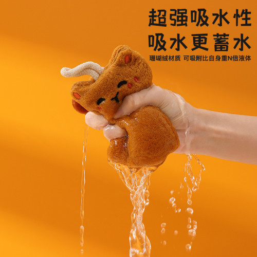 可愛貓咪造型擦手巾廚房浴室懸掛吸水毛巾珊瑚絨綉花兒童卡通手帕
