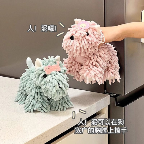 公仔吸水手布卡通可愛擦手雪尼爾小狗廚房毛擦擦手巾掛式不掉加厚
