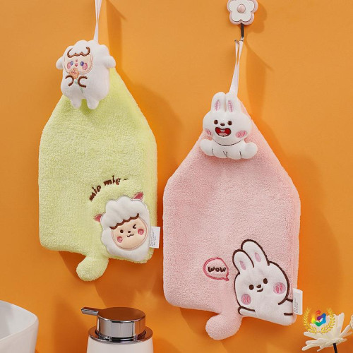 ✅卡通掛式擦手巾珊瑚絨加厚吸水廚房抹布兒童伴手禮毛巾速乾手帕
