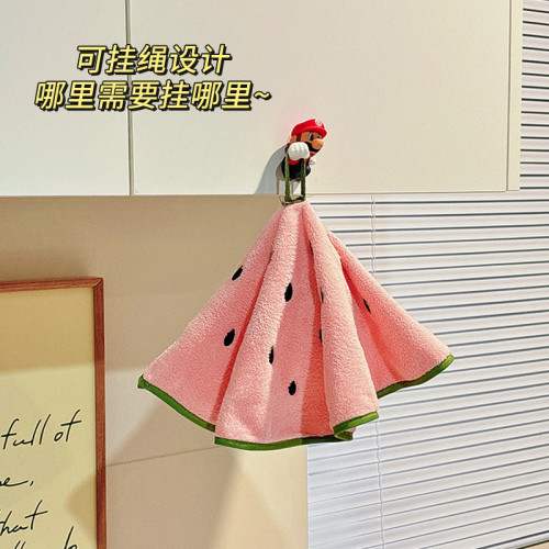 新款加厚吸水不掉毛擦手巾洗手間可掛式創意水果可愛毛巾手帕廚房