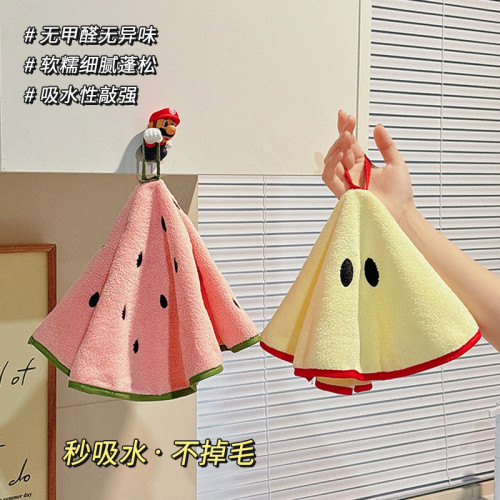 新款加厚吸水不掉毛擦手巾洗手間可掛式創意水果可愛毛巾手帕廚房