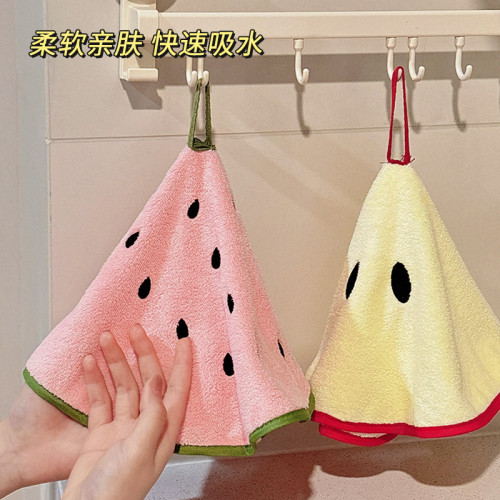 新款加厚吸水不掉毛擦手巾洗手間可掛式創意水果可愛毛巾手帕廚房