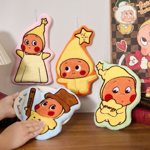 卡通星星人可掛式雙層加擦手巾加厚衛生間抹布珊瑚絨廚房兒童手帕