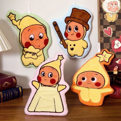 卡通星星人可掛式雙層加擦手巾加厚衛生間抹布珊瑚絨廚房兒童手帕