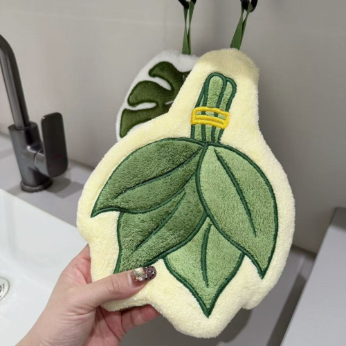 新款龜背竹掛式廚房擦手巾珊瑚絨加厚吸水擦手布綠植海芋葉子抹布