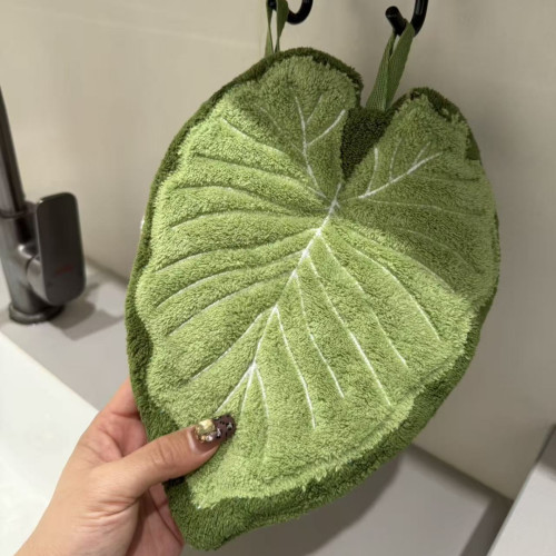 新款龜背竹掛式廚房擦手巾珊瑚絨加厚吸水擦手布綠植海芋葉子抹布