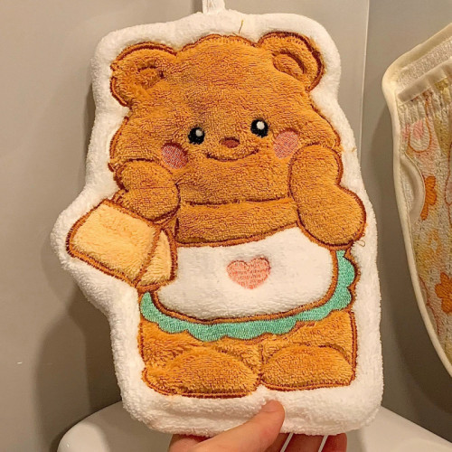 黃油小熊擦手巾掛式廚房浴室吸水速乾毛巾兒童手帕抹布不毛