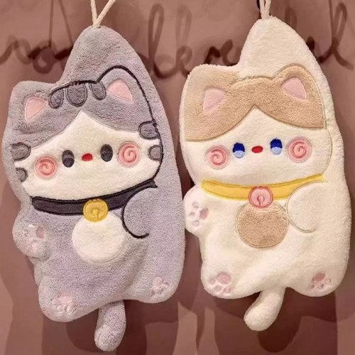 卡通抱抱貓可掛式擦手巾吸水毛巾洗碗布抹布可愛小毛巾強吸水可愛