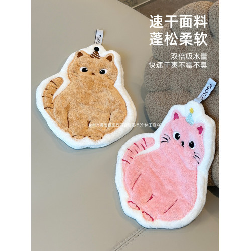 可愛擦手巾可掛式吸水加厚不掉毛小方巾廚房家用速乾搽手巾小毛巾