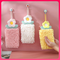 ↫雪尼爾花朵可掛擦手巾雙層加厚吸水擦手毛巾廚房衛生間擦手抹布