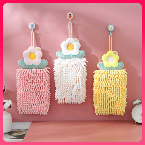 ↫雪尼爾花朵可掛擦手巾雙層加厚吸水擦手毛巾廚房衛生間擦手抹布