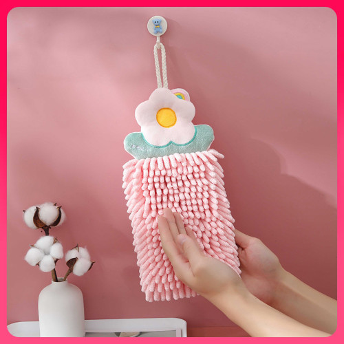 ↫雪尼爾花朵可掛擦手巾雙層加厚吸水擦手毛巾廚房衛生間擦手抹布