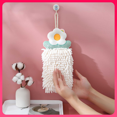 ↫雪尼爾花朵可掛擦手巾雙層加厚吸水擦手毛巾廚房衛生間擦手抹布