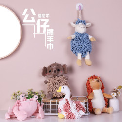 卡通動物雪尼爾擦手公仔二合一  康樂屋兒童加厚可愛掛式擦手巾