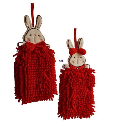 擦手巾掛式可愛兔子吸水不掉毛紅色結婚洗手間廚房雪尼爾毛巾手帕 擦手巾掛式可愛兔子吸水不掉毛紅色結婚洗手間廚房雪尼爾毛巾手帕