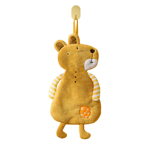 卡通動物造型珊瑚絨擦手巾浴室掛式吸水毛巾廚房加厚綉花方巾