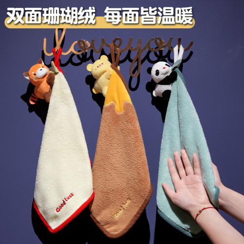 卡通小浣熊擦手巾掛式可愛超強吸水速乾兒童小方巾家用廚房小毛巾
