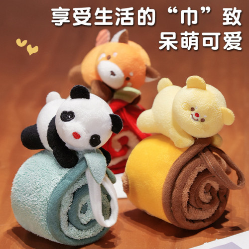 卡通小浣熊擦手巾掛式可愛超強吸水速乾兒童小方巾家用廚房小毛巾