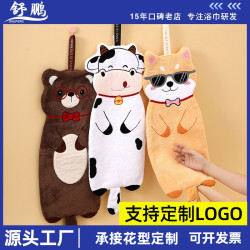 兒童卡通長條動物擦手巾衛生間可掛式毛巾吸水珊瑚絨不掉毛