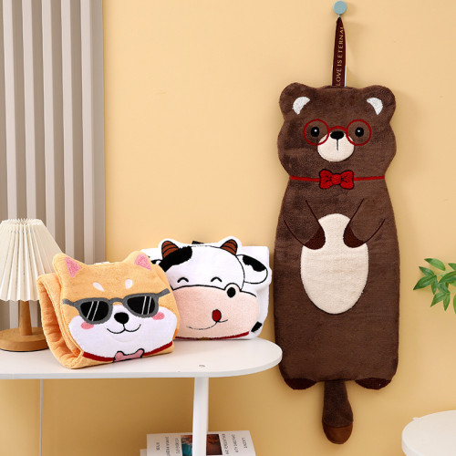 兒童卡通長條動物擦手巾衛生間可掛式毛巾吸水珊瑚絨不掉毛