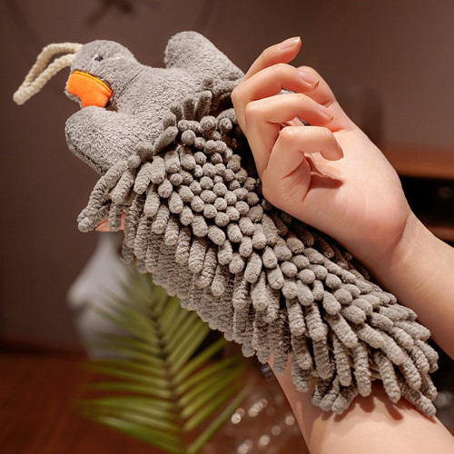 卡通大鵞雪尼爾擦手巾掛式可愛動物擦手球家用廚房衛生間吸水毛巾