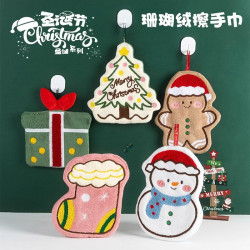 聖誕擦手巾卡通掛式加厚可愛毛巾廚房速乾珊瑚衛生間吸水抹布手帕