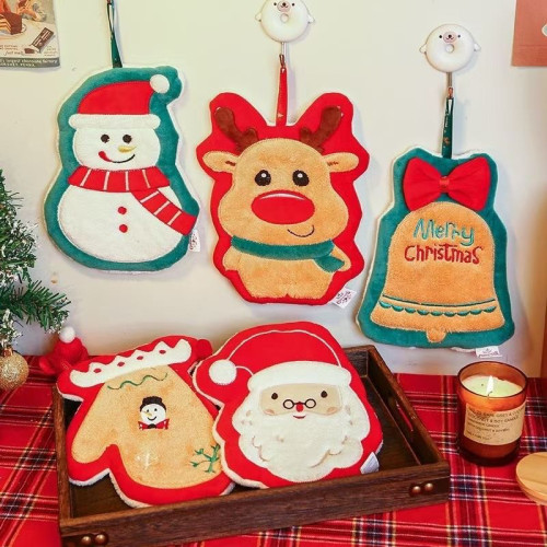 聖誕節擦手巾掛式可愛吸水速乾加厚衛生間聖誕麋鹿款卡通擦手巾