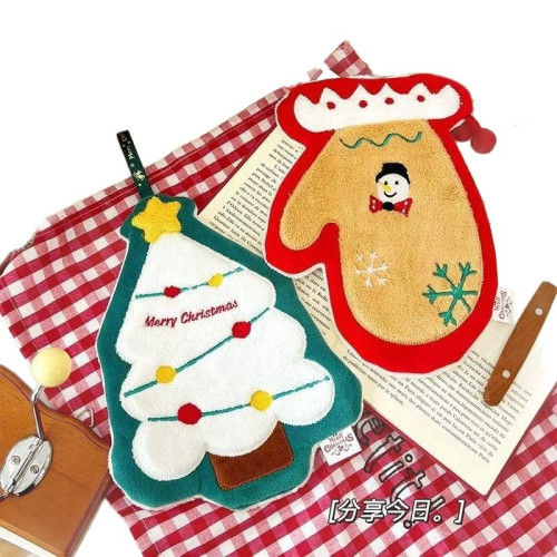 聖誕節擦手巾掛式可愛吸水速乾加厚衛生間聖誕麋鹿款卡通擦手巾