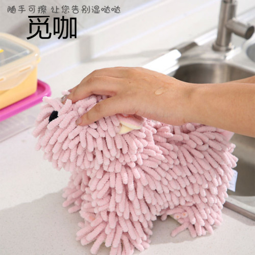 卡通小狗雪尼爾擦手巾萌趣多功能家用卡通動物創意擦手巾柔軟可愛