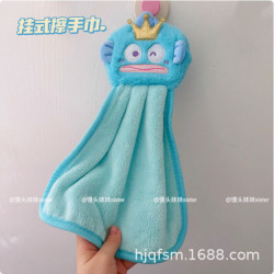 可愛卡通醜魚珊瑚絨掛式擦手巾家用廚房加厚吸水小毛巾兒童抹手布