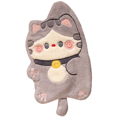 ♤貓咪擦手巾可掛強吸水洗手巾兒童檫手巾廚房珊瑚絨小抹手毛巾