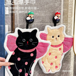可愛擦手巾廚房擦手毛巾掛式吸水速乾加厚抹布卡通貓咪珊瑚絨手帕