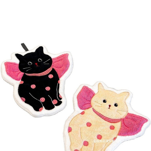 可愛擦手巾廚房擦手毛巾掛式吸水速乾加厚抹布卡通貓咪珊瑚絨手帕