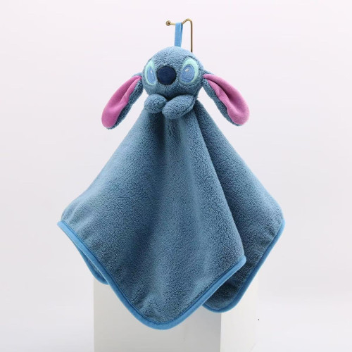 珊瑚絨卡通擦手巾掛式兒童可愛史迪仔毛巾家用吸水不掉毛不髮硬