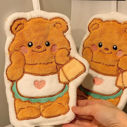 黃油小熊擦手巾掛式廚房浴室吸水速乾毛巾兒童手帕抹布不毛