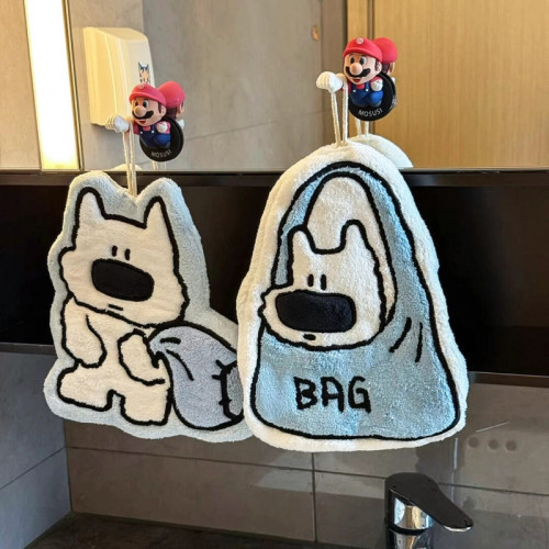 可愛小狗擦手巾珊瑚絨掛式吸水毛巾衛生間洗手帕家用