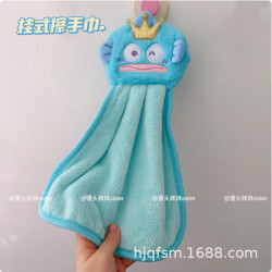 可愛卡通醜魚珊瑚絨掛式擦手巾家用廚房加厚吸水小毛巾兒童抹手布