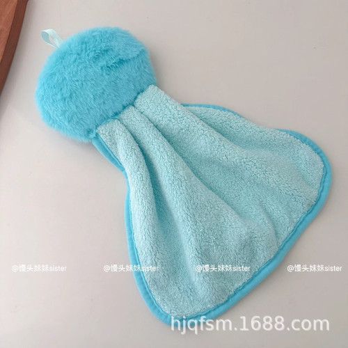可愛卡通醜魚珊瑚絨掛式擦手巾家用廚房加厚吸水小毛巾兒童抹手布