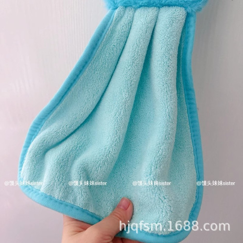 可愛卡通醜魚珊瑚絨掛式擦手巾家用廚房加厚吸水小毛巾兒童抹手布