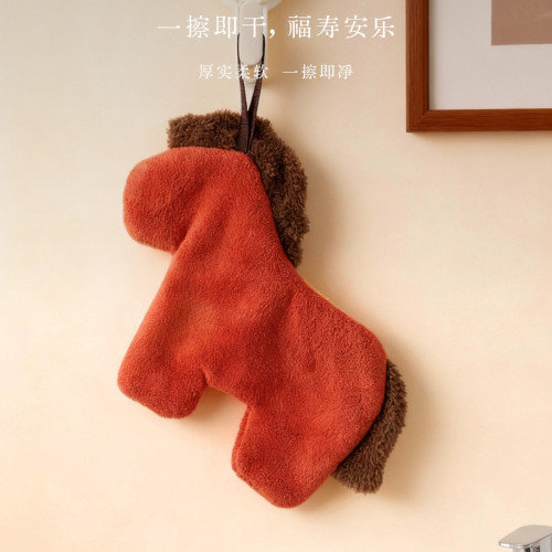 紅色小馬擦手巾馬年新中式新年珊瑚絨抹手巾衛浴吸水喜慶掛式手帕