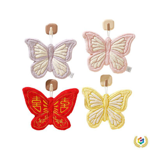 ✅擦手巾可掛式珊瑚絨蝴蝶高顔值卡通加厚柔軟廚房衛生間吸水毛巾