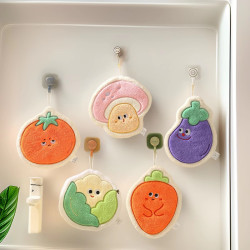 擦手巾掛式蔬菜系列珊瑚速乾加厚吸水衛生間可愛掛式擦毛巾廚房