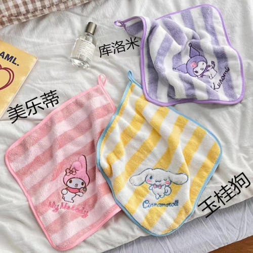 庫洛米擦手巾洗臉兒童毛巾柔軟珊瑚絨比棉吸水可掛式卡通小方巾